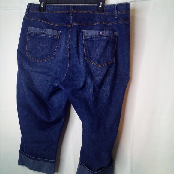 Gloria Vanderbilt Capri Jeans Women 16W Roll Cuff Hem Big Pockets Blue - Picture 9 of 13